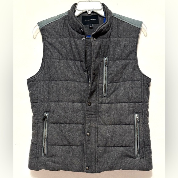 Banana Republic Grey Gray Zip & Snap Wool Blend Puffer Vest Outerwear Medium - Picture 2 of 6